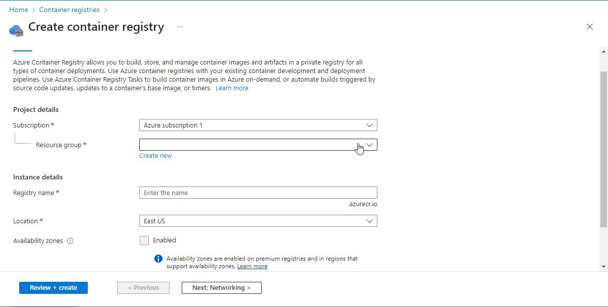 create container registry